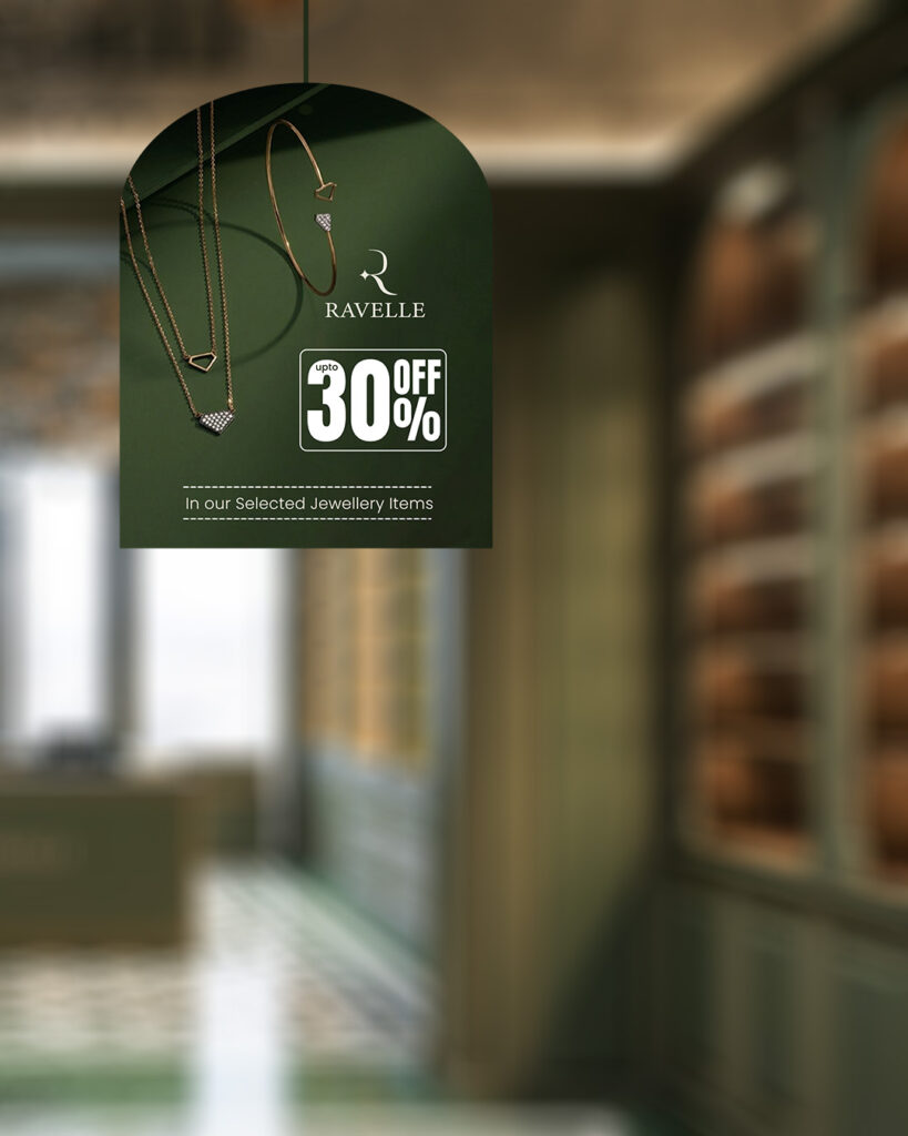 Luxury jewellery dangler mockup featuring elegant promotional branding and print design.