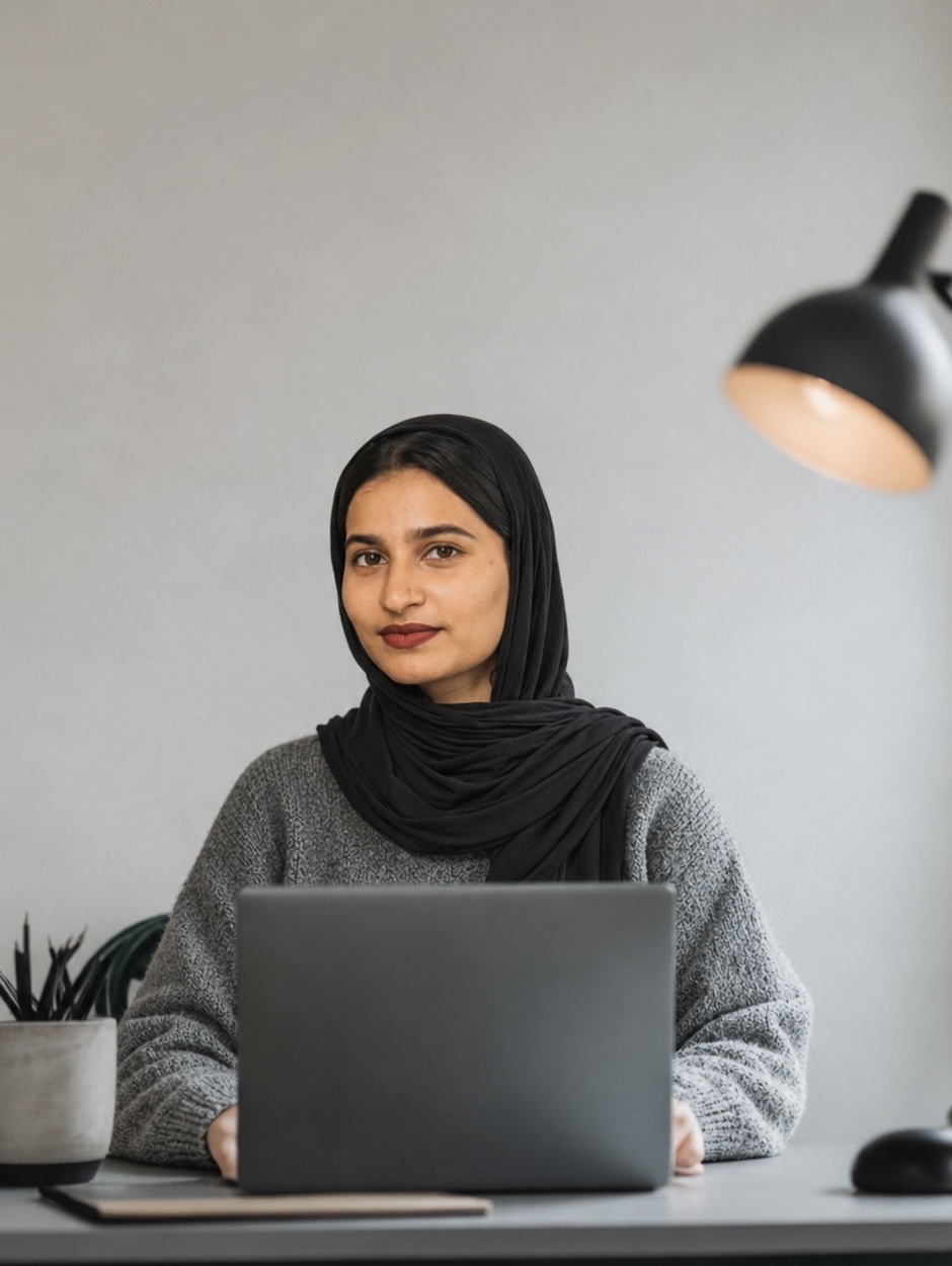 Portrait of a professional digital marketer in a modern workspace, specializing in SEO, website design, and digital marketing.