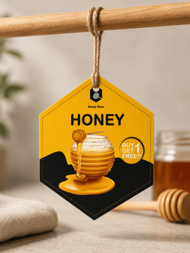 Premium honey product packaging design with natural branding and modern label design.