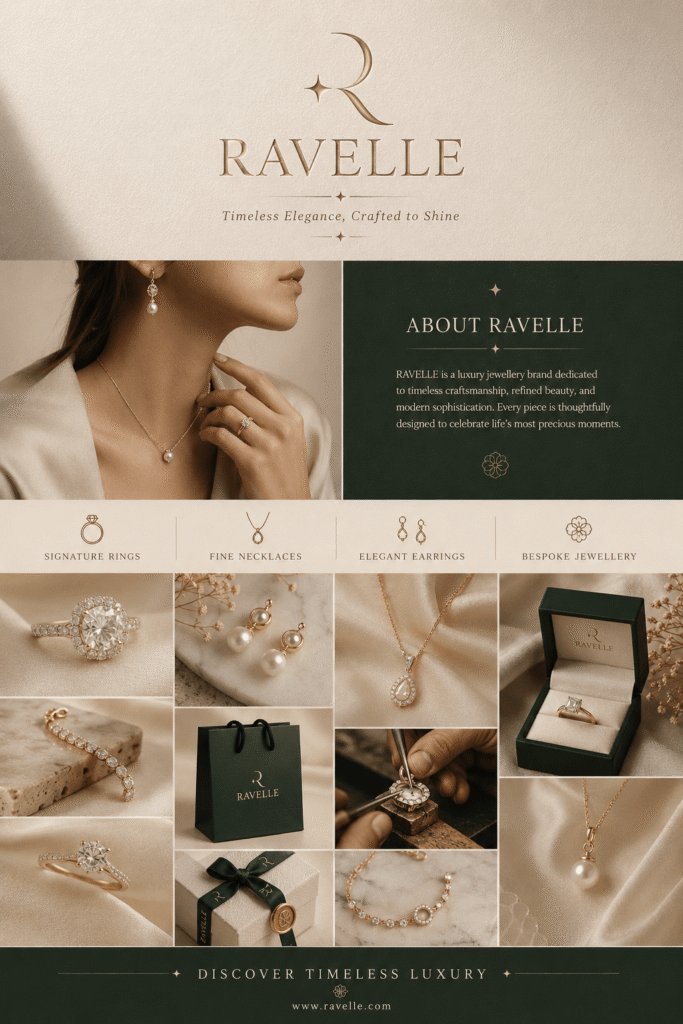 Luxury jewellery branding design featuring premium brand identity and elegant visuals.