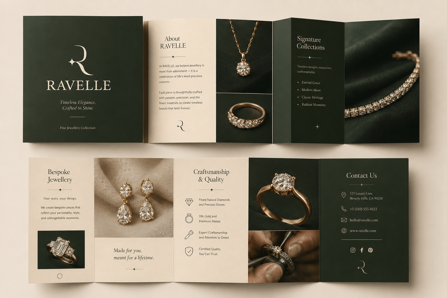Luxury jewellery brochure mockup showcasing elegant branding and premium print design.
