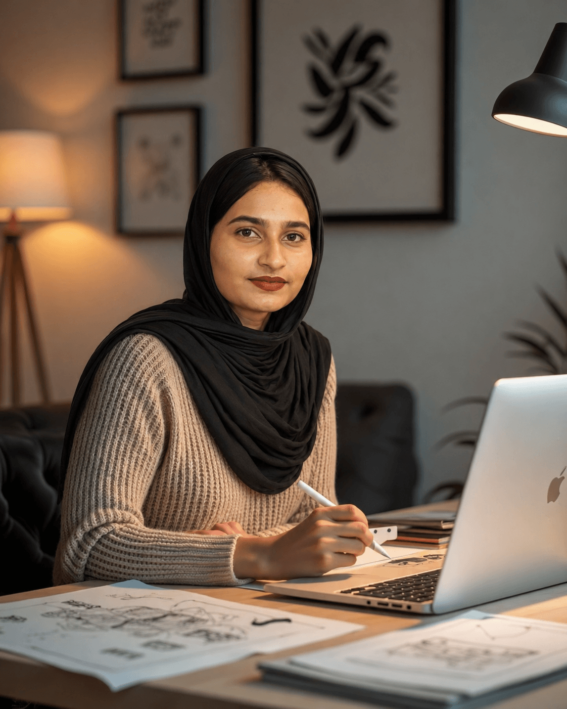 Professional digital marketer working on a laptop in a modern office workspace, helping businesses grow online.