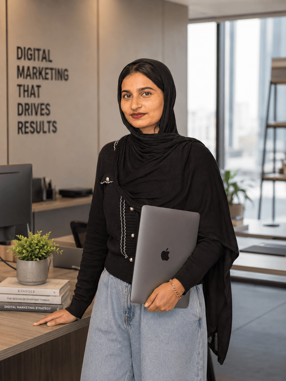 Digital marketer using a laptop in a contemporary office while creating digital marketing strategies for business growth.