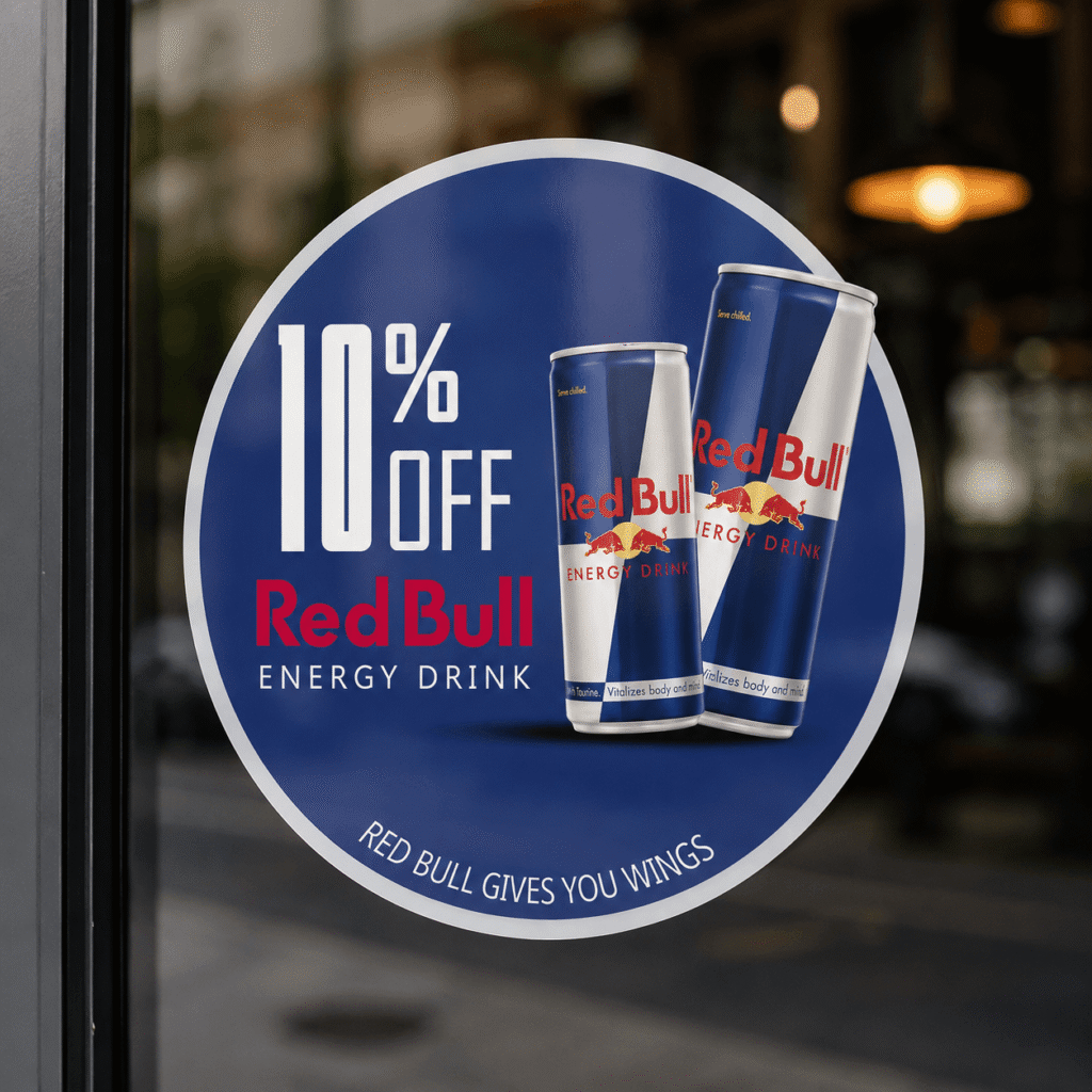 Red Bull wobbler design mockup showcasing creative retail advertising, promotional branding, and point-of-sale marketing design.